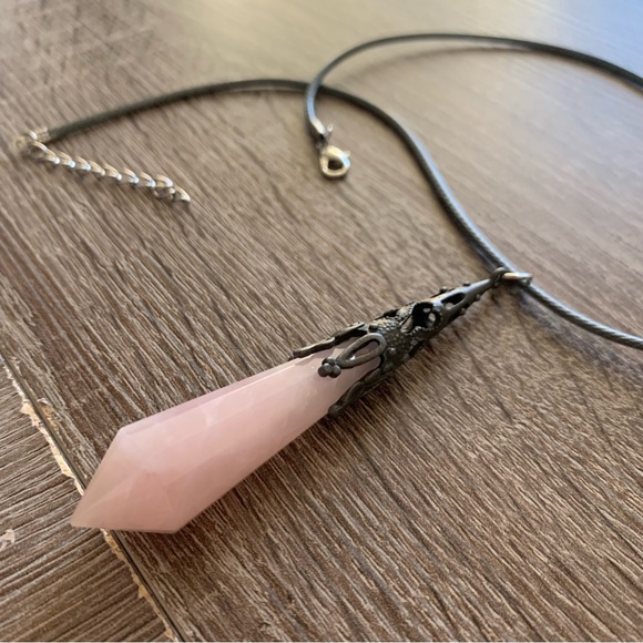 Genuine Pink Quartz Wand Necklace - Picture 2 of 8